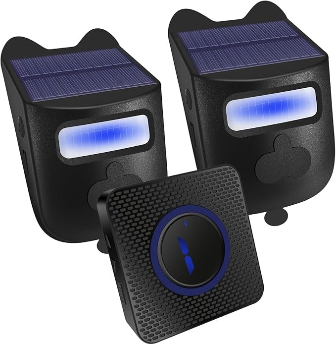 Qumox Solar-Powered Driveway Alert System - Wireless Motion Sensor Doorbell with Weatherproof Design for Home and Business Security (2 Sensor & 1 Receiver)