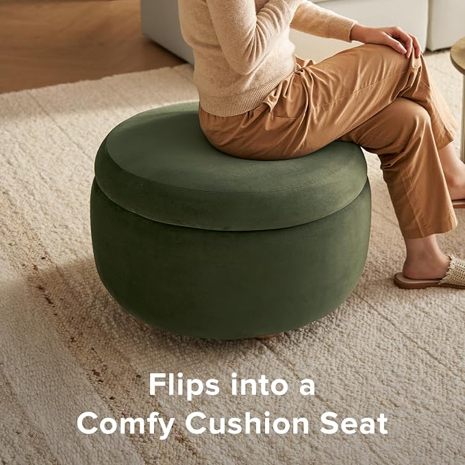 mopio Luna Round Ottoman with Storage and Tray, Round Coffee Table with Storage - Image 3