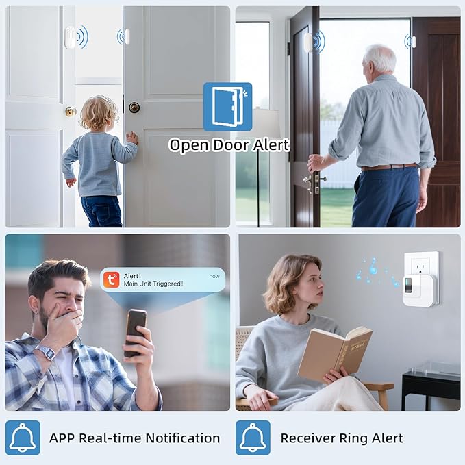 Door Chime,Sanjie WiFi Door Sensor Open Chime When Entering for Business/Home/Store/Office Alert Your Phone,Alarms for Kids Safety,500 FT Range,20 Ringtones ,1 Sensor 1 Receiver