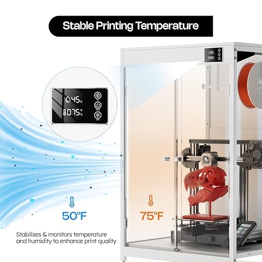 Crafit 3D Printer Cabinet, 3D Printer Enclosure with Ventilation, Thermo-Hygrometer and LED Light, Effectively Noise Reduction, Fits 3D Printers Up to 23''W x 22.4''D x 25.4''H