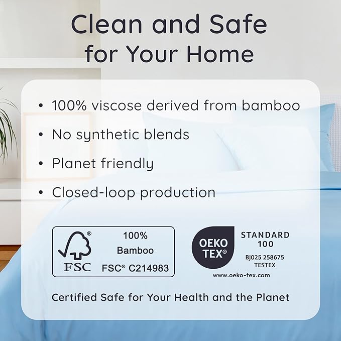 Bambaw 100% Viscose Derived from Bamboo Fitted Sheet, 16’’ Pocket King Bed Fitted Sheet Only, Cooling Fitted Sheets King Size, Breathable & Soft King Size Fitted Sheet with Corner Straps (Dream Blue)