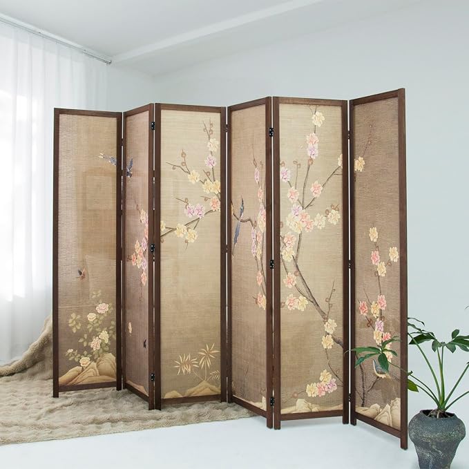 6 Panel Bamboo Room Divider, Freestanding Folding Privacy Screen | 5.6 ft by Furnnylane