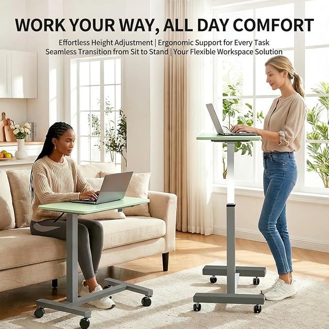Adjustable Overbed Table with Wheels, Pneumatic Height Lift Rolling Bedside - Image 4