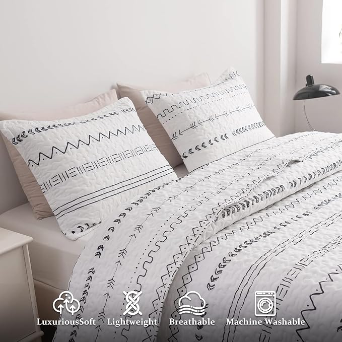 DURLENGEN 3Pcs Quilt Set King Size White, Soft Microfiber Lightweight Bedspread - Image 4