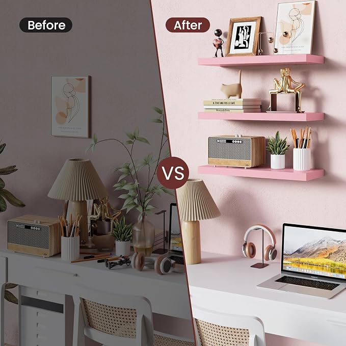 BAYKA Pink Floating Shelves 15.7in, Wall Mounted - Image 6