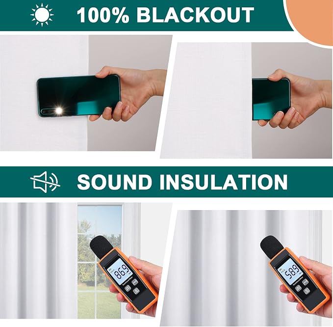 Diraysid 100% Blackout Curtains White Linen Curtains - Image 5