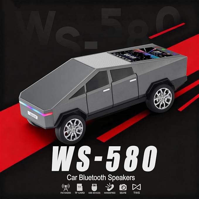 WSTER Portable Car Model Bluetooth Speaker with HD Stereo Sound, TWS Dual Pairing, LED Display, Truck-Style Wireless Speaker for Home, Office, Gaming & Collectible Display (Grey)