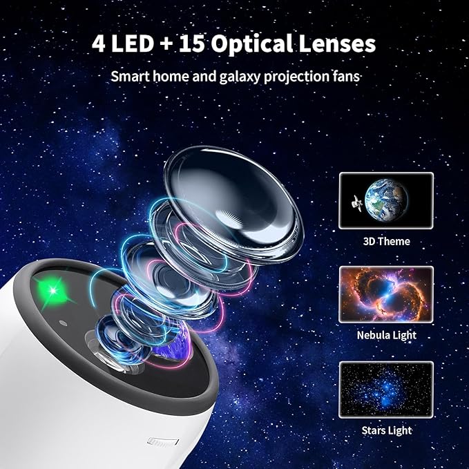 3D Galaxy Projector Star Projector, Planetarium Projector Night Light with Bluetooth Speaker for Bedroom Decor, 90 Dynamic Scenes, Relaxing Ambience & Ceiling Stars for Christmas Gifts,New Year Gift