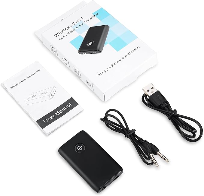 Ankilo Aux Bluetooth Adapter for Car, Upgraded Bluetooth 5.3 Transmitter Receiver, Portable Wireless Adapter, 2-in-1 Aux Audio Receiver for Laptop, Radio, Headphones, Speakers, TV