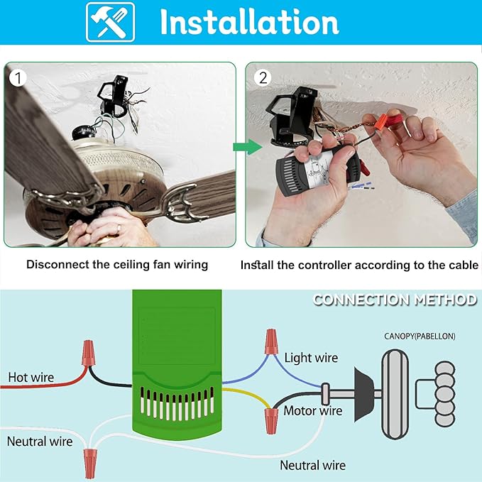 Universal Ceiling Fan Remote Control Receiver for Hunter Ceiling Fan, Compatible with Hunter 99770 99813 99392 99118 99122 99123 99119, 3 Speeds Control, 434MHz (Receiver only)