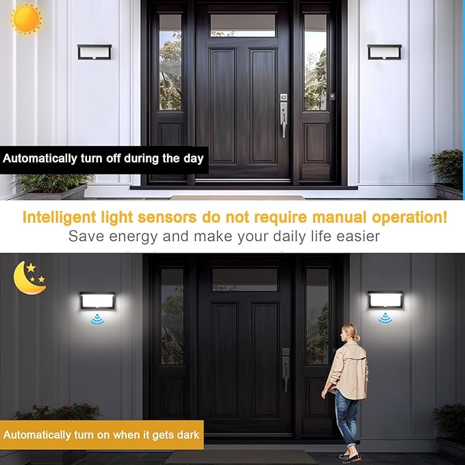 Sorfia 18W Motion Sensor Outdoor Lights Wired, IP65 Aluminum LED Outdoor Motion Sensor Light Indoor,Motion Lights for Outside Dusk to Dawn Outside Lighting Fixtures LED Porch Light Wall Mount 110V