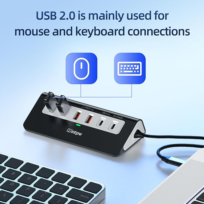 intpw USB C Hub 10Gbps, 9-in-1 USB C Docking station with 4K@60Hz HDMI, Type-C & 2 Type-A 3.2, 2 USB-A 2.0, PD 100W, SD/TF Port, Black Aluminum USB Hub for Laptop, iPhone 16/15 Series, MacBook Air/Pro
