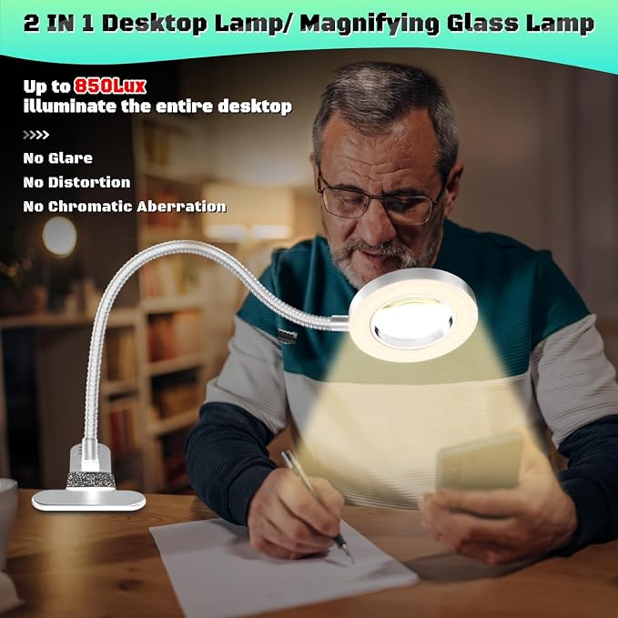 10X Magnifying Glass with Light, Clip on Mganifier with Light, 48 LED Desk - Image 3