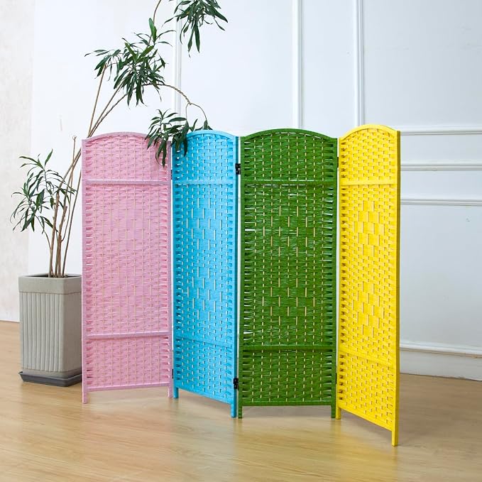 4 Panel Rattan Divider Short Room Partition Screen, Double Sided Folding Divider by Furnnylane