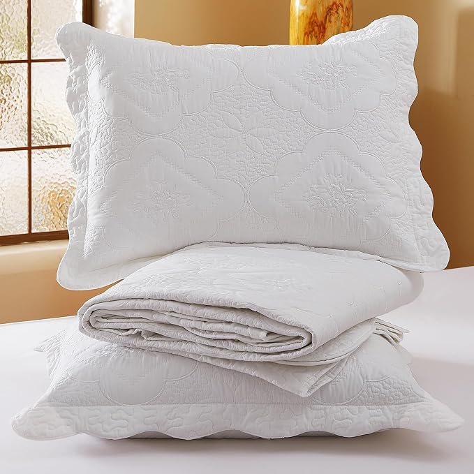 Cmfshape Oversized Floral Embroidery Quilt Set, 3 Pieces Super King Quilt - Image 8