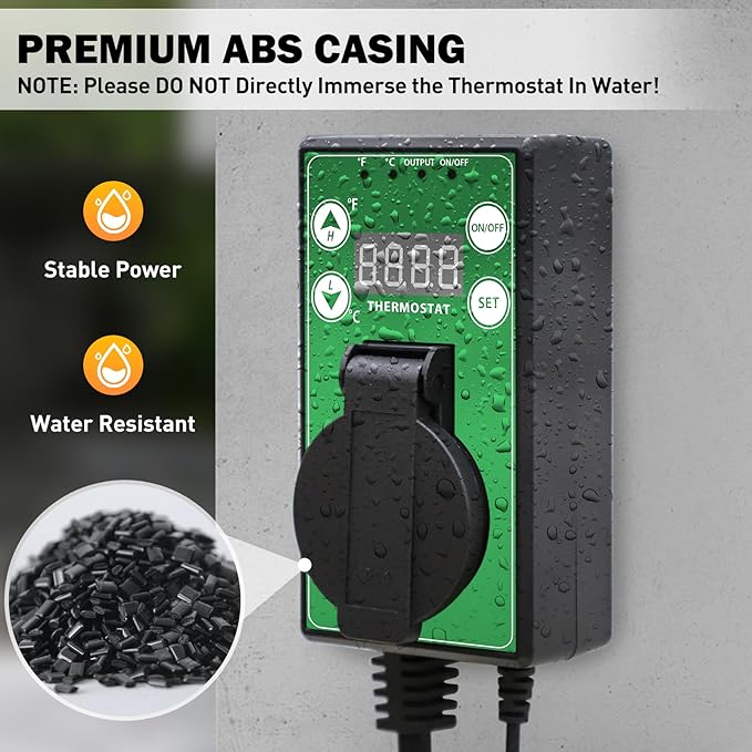 COOS BAY Digital Thermostat Controller -4 to 108°F, Temperature Control for Greenhouse Heater, Heat Mat, Grow Tent, Garage, Reptile Enclosure, Homebrew, Seedling, 15A/1500W, Green, 2 Pack