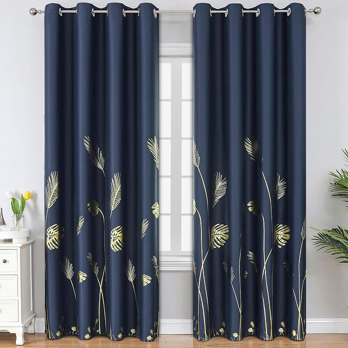 Navy Blue Blackout Curtains for Living Room 90 Inch Length 2 Panels Set by ESTELARTEXTILER