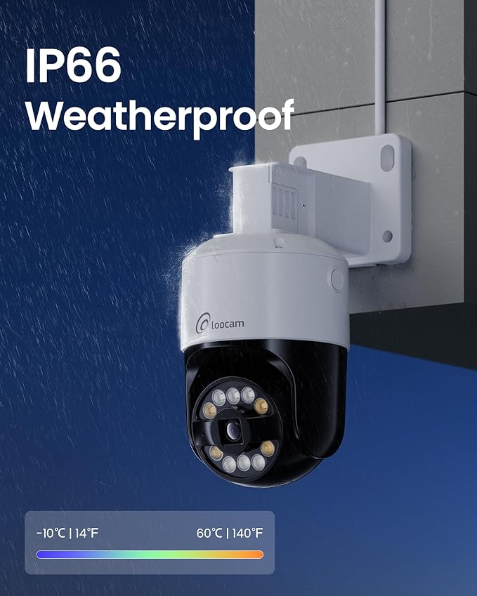 Loocam Camera for Home Security, POE Security Camera System with 4pcs Pan & Tilt Camera for Indoor Outdoor, Person/Vehicle Detection, Color Night Vision, 4K 8CH NVR 2TB HDD Included, Plug & Play