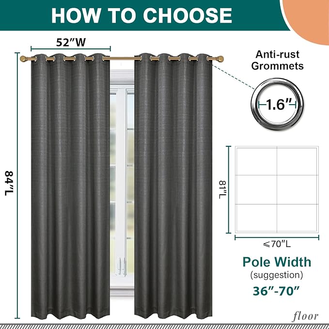 Diraysid 100% Blackout Curtains Dark Grey Linen Curtains - Image 8