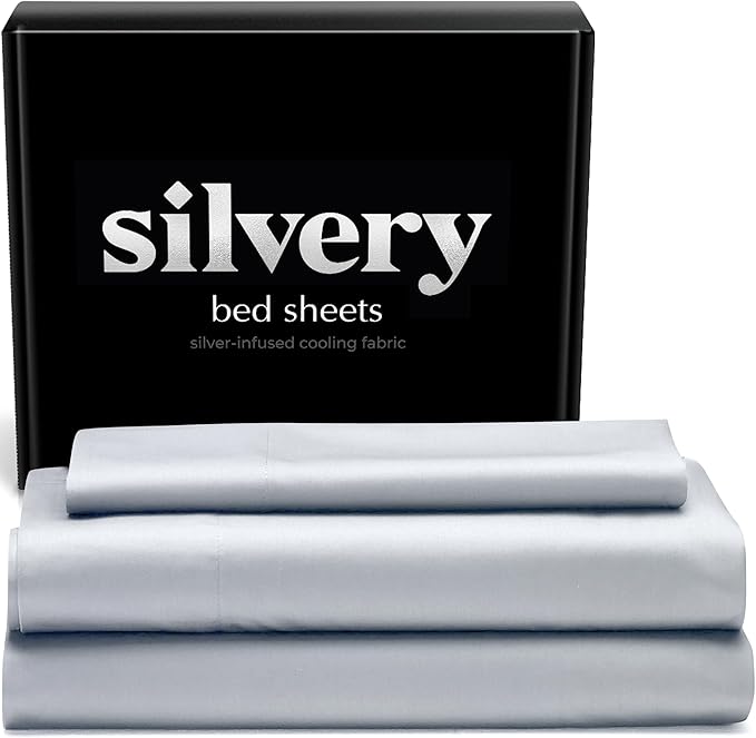Silvery Silver Infused Bed Sheets Set - Award-Winning Self-Cooling Fabric with Self-Cleaning Silvery Technology™ That Stays Fresh 3X Longer for Hygienic Sleep (Gray, Twin XL)