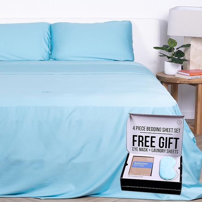 THE LAD COLLECTIVE 3.0 King Bedding Set - King Bedding Sets - 4-Piece Bedset w/Fitted Sheet, Top Sheet & 2 Standard Pillowcases [Duvet Not Included] - Bamboo-Cotton - The Bahamas Collection Blue