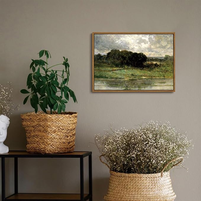 OIQArtOIQ Framed Vintage Landscape Wall Art Lake Natural Scenery Oil Painting - Image 5