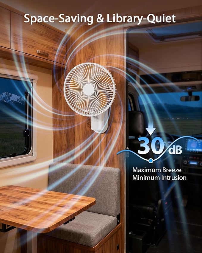 AURATHEA 10” Small Wall Mount Fan with Light and Remote Control, RV FAN with Powerful Airflow,90° Oscillating, 4 Speeds, Timer, 180° Adjustable Tilt, for Home/RV, Bedroom, Small Space Applications