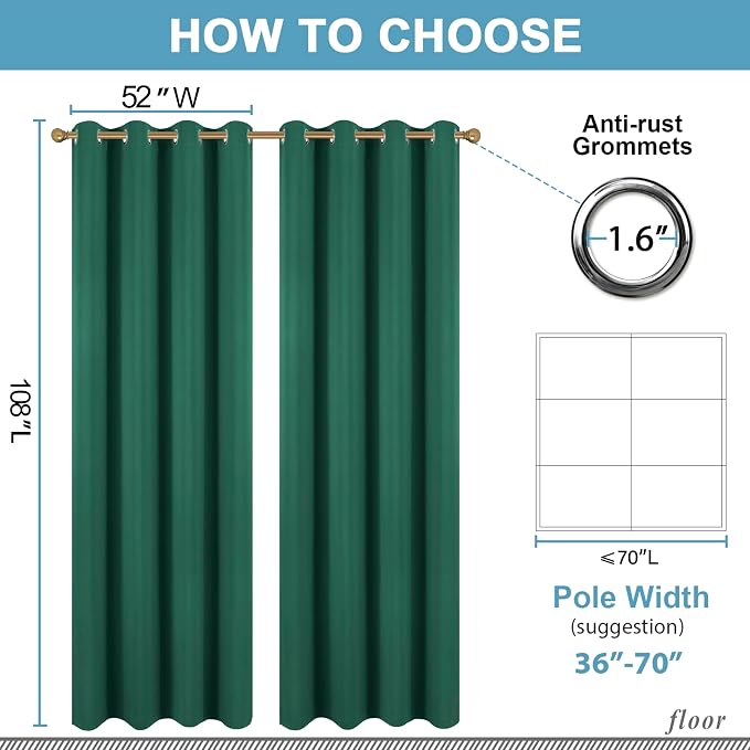 Diraysid Green Grommet Blackout Curtains - Image 3