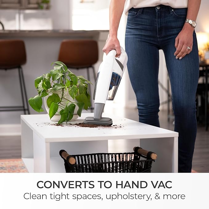 Kenmore DS1030 Cordless Stick Vacuum Lightweight Cleaner 2-Speed Power Suction LED Headlight 2-in-1 Handheld for Hardwood Floor, Carpet & Pet Hair, White