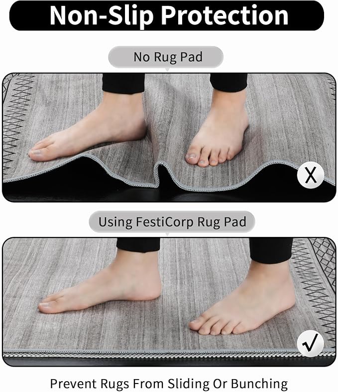 FestiCorp Non Slip Rug Pads 2x10 Ft Non Skid Rug Pad Gripper, Anti-Slip Carpet Rug Mats for Under Rugs and Hard Surface Floors
