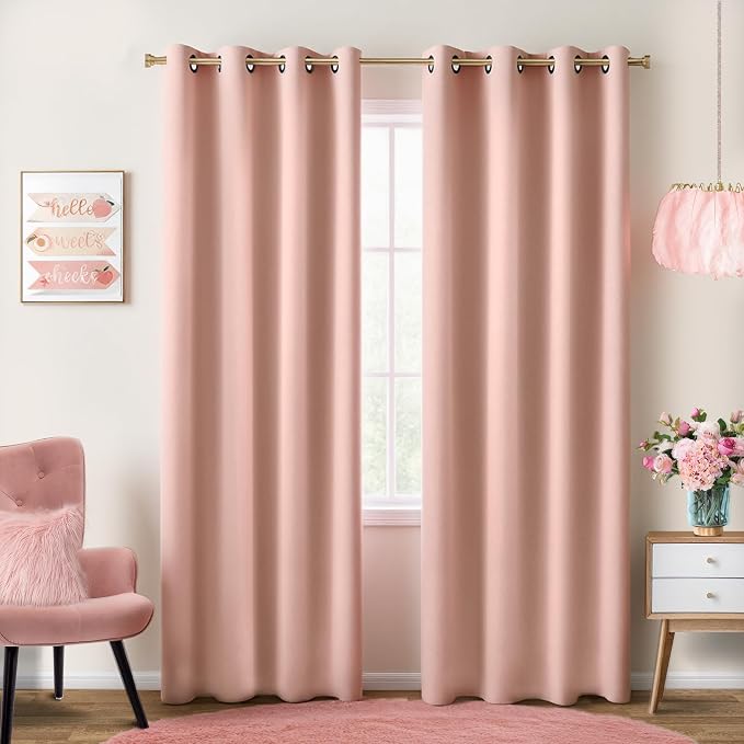 KOUFALL Blush Pink Curtains Blackout, Nursery Curtain by KOUFALL