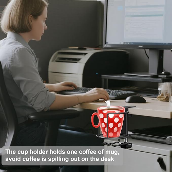 ZMHH 2-in-1 Desk Cup Holder,Anti-Spill Table Water Bottle Holder,Clamp On Table Stainless Steel Drinking Holder,Compatible with Universal Cups/Bottles/Mugs/Cans/Tumblers/Thermoses/Glass,1 Pack
