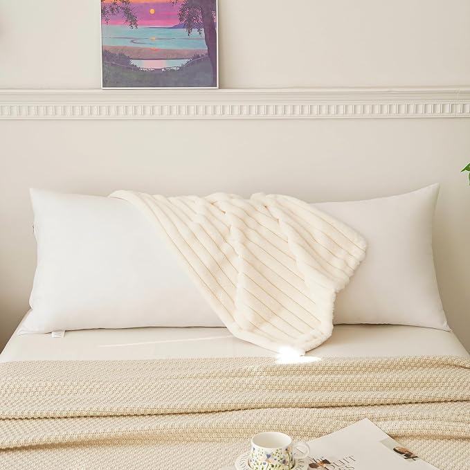Full Body Pillow with Fluffy Stripe Faux Fur Removable Cover, Long Bed Pillow - Image 2