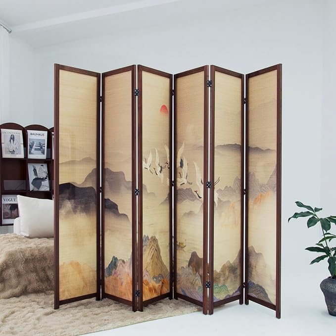 6 Panel Bamboo Room Divider, 5.6 ft Tall Double-Sided Freestanding Folding - Image 5