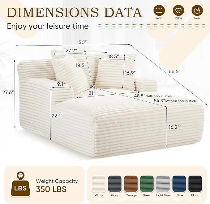 Oversized Chaise Lounge Chair Indoor, Comfy Fluffy Cloud Couch, Modern Deep - Image 2