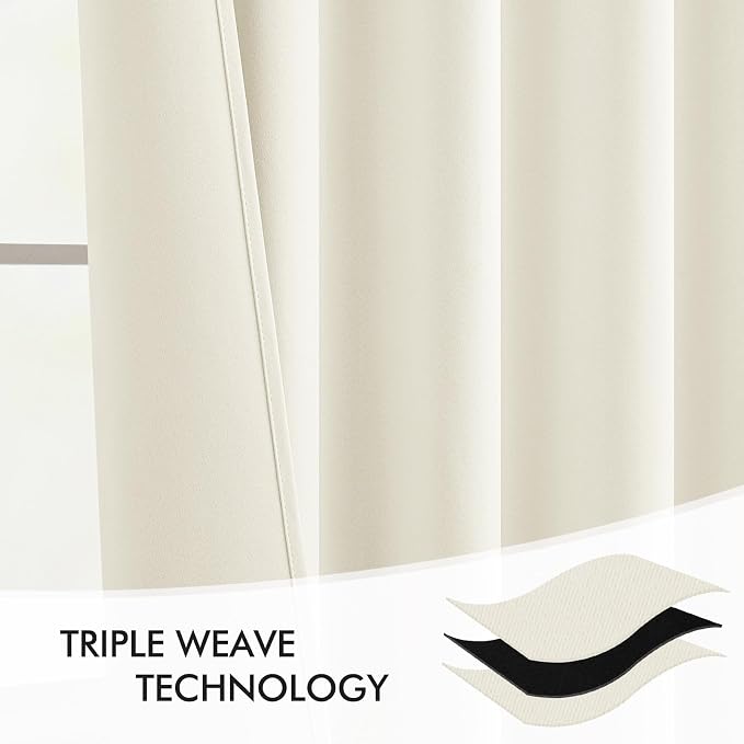 MIULEE Cream Back Tab Blackout Curtains 52x72 Inches Long 2 Panels Set | Rod - Image 7