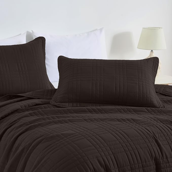 Chezmoi Collection Kingston Queen Size Bedspread Set, 3-Piece Brown Oversized - Image 4