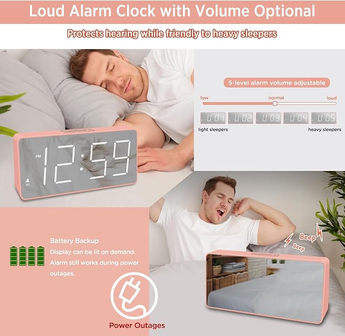 Peakeep Digital Alarm Clock for Bedroom Bedside, Large Display 5 Dimmers | - Image 4