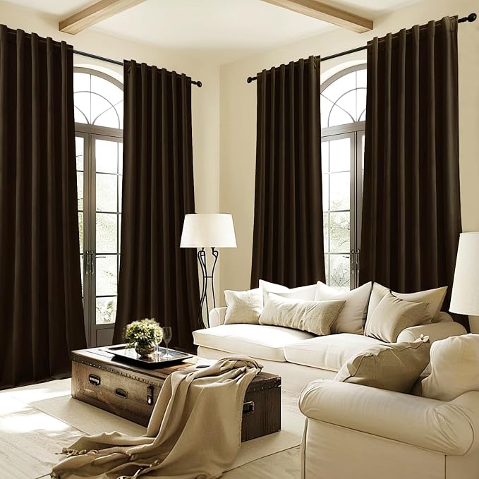 Extra Long Brown Velvet Blackout Curtains - Image 4