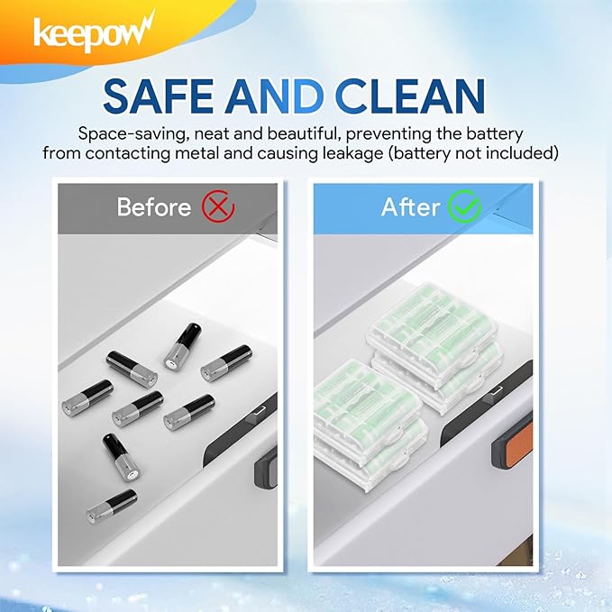 KEEPOW 4 Pcs AA/AAA Battery Storage Case Holder Box, Clear Color