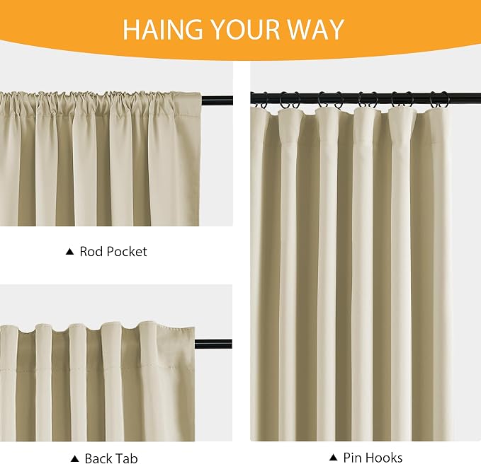 RYB HOME 100% Blackout Light Beige Curtains - Image 6