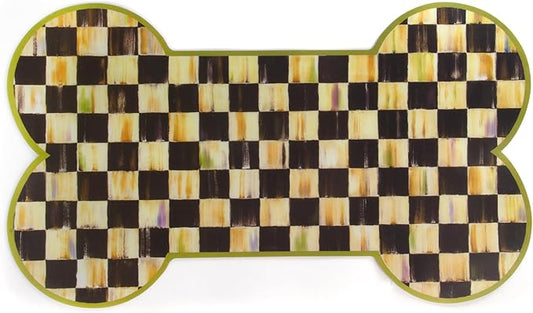 MACKENZIE-CHILDS Pup Placemat, Cute Pet-Food Mat for Dog Bowls and Cat Bowls, Black-and-White Courtly Check