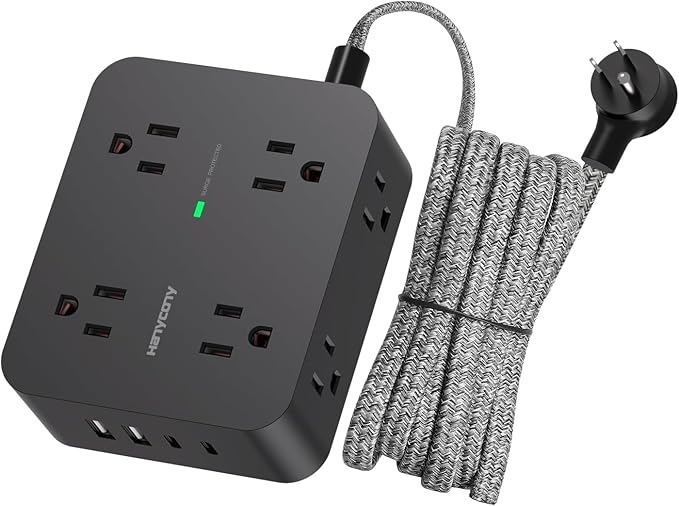HANYCONY Surge Protector Power Strip, 5 Ft Braided Extension Cord | 8 Outlets 4 by HANYCONY