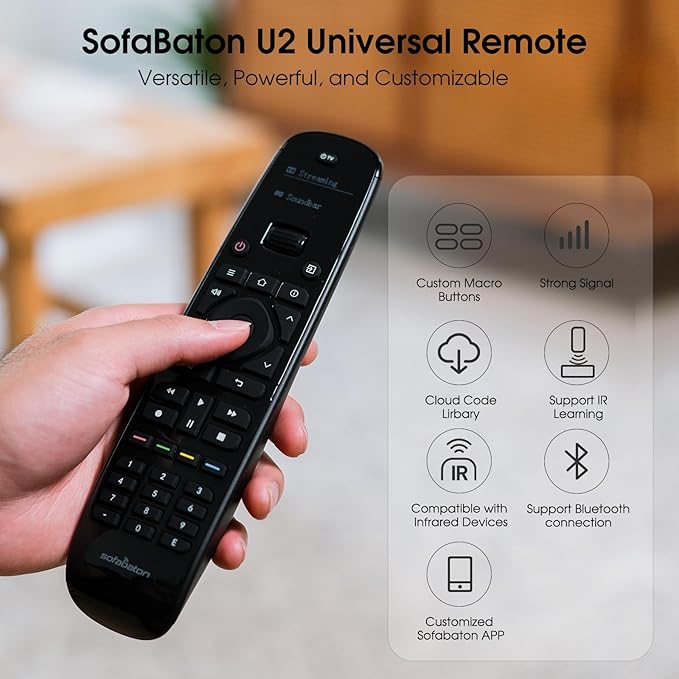 SofaBaton U2 Universal Remote with Backlit Button and Upgraded Scroll Wheel, All in One Universal Remote Control with App Control, Custom Macros for Smart TVs,Sound Bar, DVD/Blu-ray Players and More