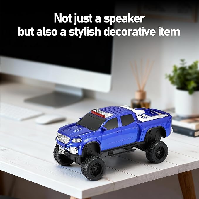 WSTER WS-X65 Pickup Truck Replica Bluetooth Speaker – HD Sound, FM Radio, TWS Stereo, LED Party Lights, USB/TF Playback, Built-in Mic – Cool Portable Car Design Speaker for Outdoors & Home (Blue)