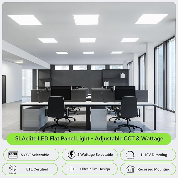 2x2 LED Light Flat Panel, 40/35/30/25/20W, 5 Color Temps 2.7K/3K/3.5K/4K/5K, Dimmable (0-10V) Recessed Ceiling Lights, 5200 LM, Fixture Flush Mount Ceiling for Office Kitchen Garage ETL-1Pack