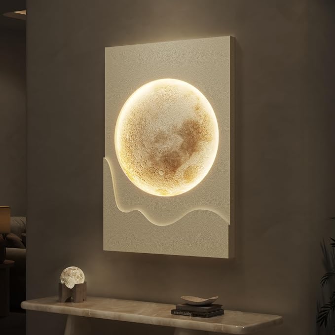 Cuspin Large Modern Minimalist White 3D LED Moon Wall Art 24x36 In | Warm by Cuspin