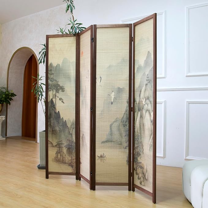 4 Panel Bamboo Room Divider, 5.6 ft Tall Double-Sided Folding Privacy Screen - Image 3