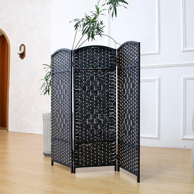 3-Panel Short Room Divider, 3.9 ft Freestanding Partition Wall, Dark Brown - Image 2