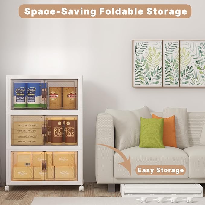 Extra Large Stackable Storage Bins with Lids & Wheels, Foldable Plastic Storage Bins (White, 720QT-120QT/30GAL*6Pack)